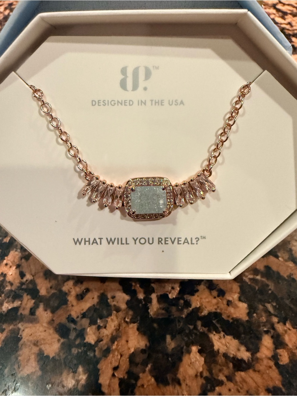 Rose Gold Pendant Necklace with Sparkling Light Blue Druzy